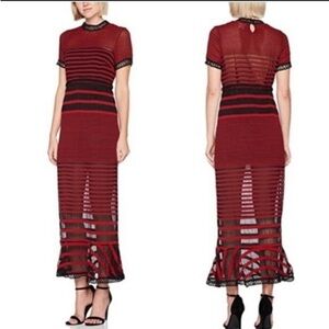 FOXIEDOX Red & Black Coral Stripe Cassius Maxi Dress Sz S